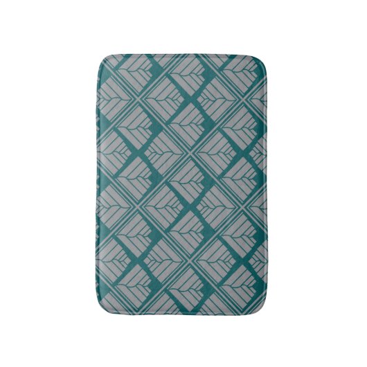 Square Leaf Pattern Blauwgroen Neutraal Badmat (Voorkant Verticaal)