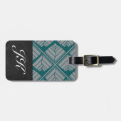 Square Leaf Pattern Blauwgroen Neutraal Bagagelabel (Voorkant horizontaal)