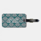 Square Leaf Pattern Blauwgroen Neutraal Bagagelabel (Achterkant horizontaal)