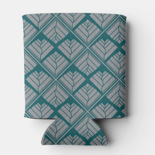 Square Leaf Pattern Blauwgroen Neutraal Blikjeskoeler (Achterkant)