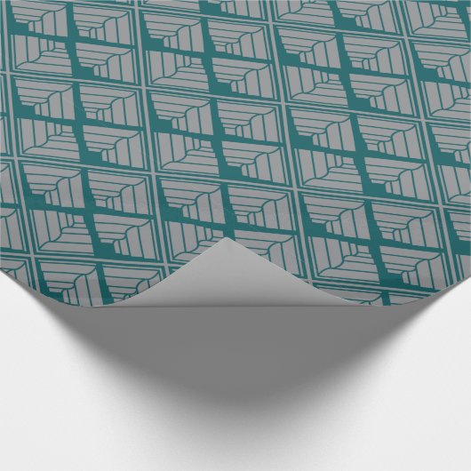 Square Leaf Pattern Blauwgroen Neutraal Cadeaupapier (Hoek)