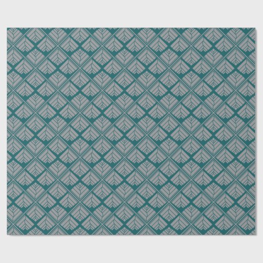 Square Leaf Pattern Blauwgroen Neutraal Cadeaupapier (Vlak)