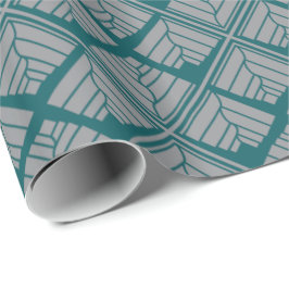 Square Leaf Pattern Blauwgroen Neutraal Cadeaupapier
