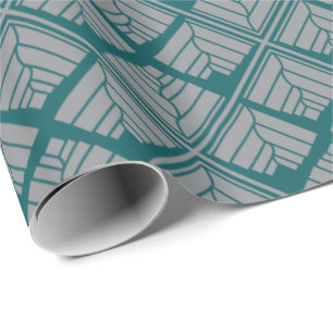 Square Leaf Pattern Blauwgroen Neutraal Cadeaupapier