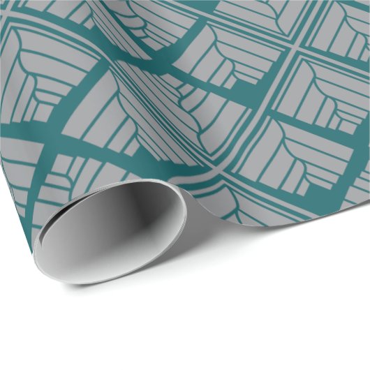 Square Leaf Pattern Blauwgroen Neutraal Cadeaupapier (Rol Hoek)