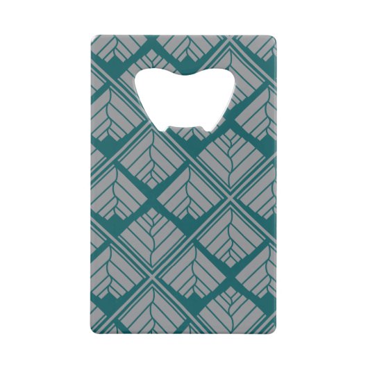 Square Leaf Pattern Blauwgroen Neutraal Creditkaart Flessenopener (Voorkant)