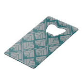 Square Leaf Pattern Blauwgroen Neutraal Creditkaart Flessenopener (Voorkant Gekanteld)