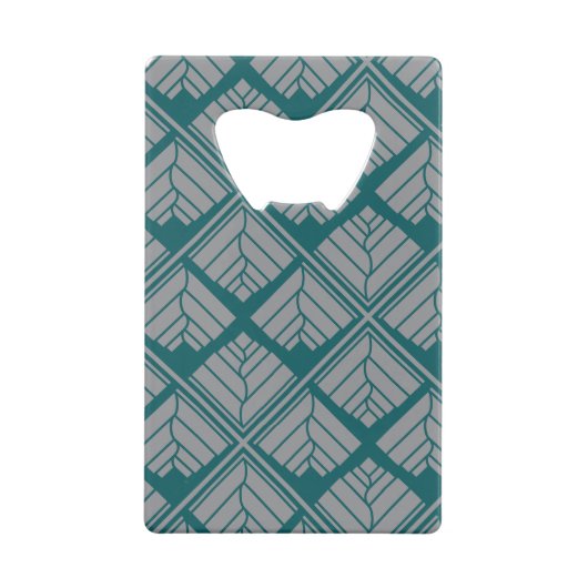 Square Leaf Pattern Blauwgroen Neutraal Creditkaart Flessenopener (Achterkant)