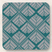 Square Leaf Pattern Blauwgroen Neutraal Drankjes Onderzetter (Voorkant)