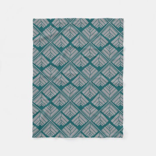 Square Leaf Pattern Blauwgroen Neutraal Fleece Deken (Voorkant)