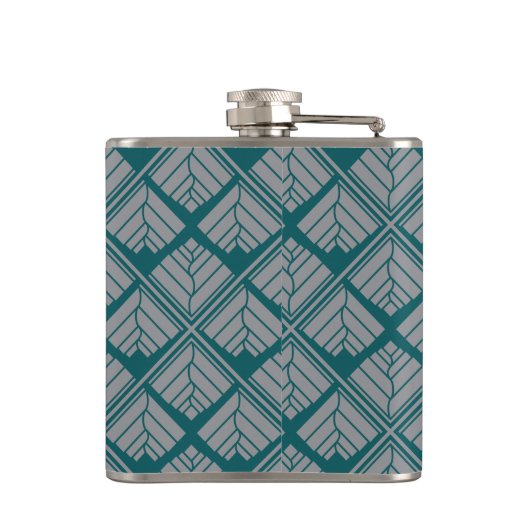 Square Leaf Pattern Blauwgroen Neutraal Heupfles (Achterkant)