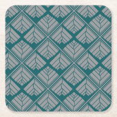 Square Leaf Pattern Blauwgroen Neutraal Kartonnen Onderzetters (Voorkant)