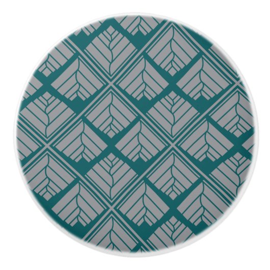 Square Leaf Pattern Blauwgroen Neutraal Keramische Knop (Voorkant)