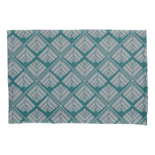 Square Leaf Pattern Blauwgroen Neutraal Kussensloop (Voorkant)