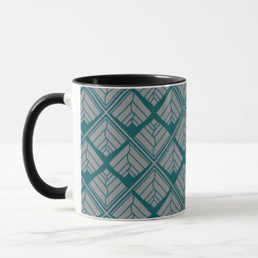 Square Leaf Pattern Blauwgroen Neutraal Mok (Links)