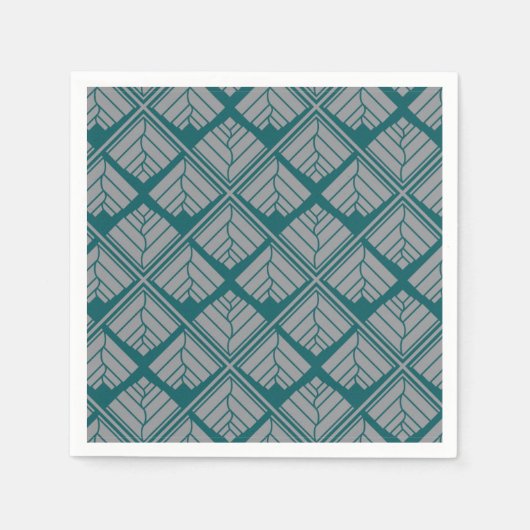Square Leaf Pattern Blauwgroen Neutraal Servetten (Voorkant)