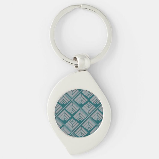 Square Leaf Pattern Blauwgroen Neutraal Sleutelhanger (Voorkant)