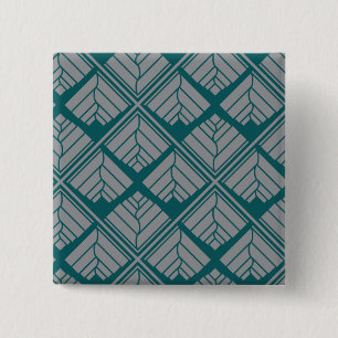 Square Leaf Pattern Blauwgroen Neutraal Vierkante Button 5,1 Cm