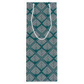 Square Leaf Pattern Blauwgroen Neutraal Wijn Cadeautas (Achterkant)