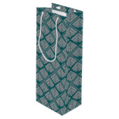 Square Leaf Pattern Blauwgroen Neutraal Wijn Cadeautas (Voorkant Gekanteld)