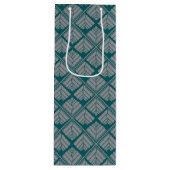Square Leaf Pattern Blauwgroen Neutraal Wijn Cadeautas (Voorkant)