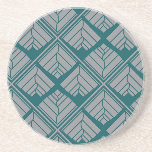 Square Leaf Pattern Blauwgroen Neutraal Zandsteen Onderzetter (Voorkant)