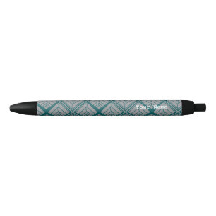 Square Leaf Pattern Blauwgroen Neutraal Zwarte Inkt Pen