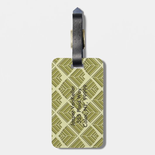 Square Leaf Pattern Gold Limoen Light Bagagelabel (Achterkant verticaal)