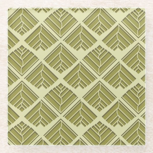 Square Leaf Pattern Gold Limoen Light Glazen Onderzetter (Voorkant)