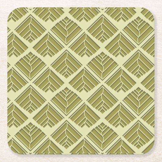 Square Leaf Pattern Gold Limoen Light Kartonnen Onderzetters (Voorkant)