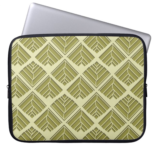 Square Leaf Pattern Gold Limoen Light Laptop Sleeve (Voorkant)