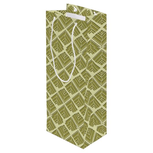 Square Leaf Pattern Gold Limoen Light Wijn Cadeautas (Achterkant Gekanteld)