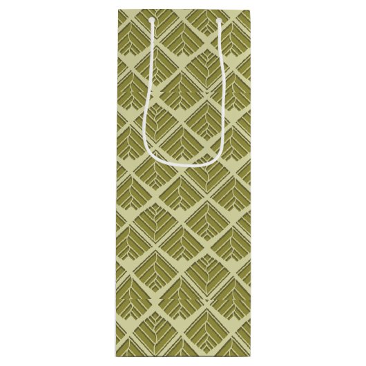 Square Leaf Pattern Gold Limoen Light Wijn Cadeautas (Voorkant)
