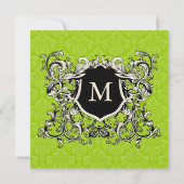 Square Limoen Greeen Damask Monogram Wedding Invit Kaart (Achterkant)