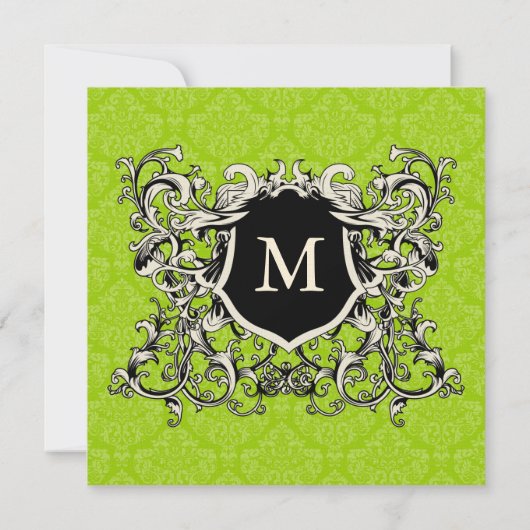 Square Limoen Greeen Damask Monogram Wedding Invit Kaart (Achterkant)