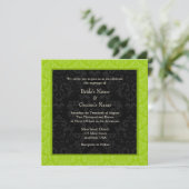 Square Limoen Greeen Damask Monogram Wedding Invit Kaart (Staand voorkant)
