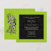 Square Limoen Greeen Damask Monogram Wedding Invit Kaart (Voorkant / Achterkant)