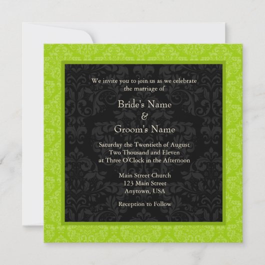 Square Limoen Greeen Damask Monogram Wedding Invit Kaart (Voorkant)