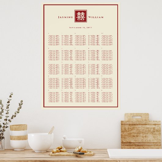 Square Logo Double Happiness Chinese bruiloft Poster (Keuken)