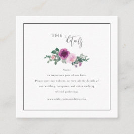 Square Magenta Pink Floral Framed White Details Informatiekaartje