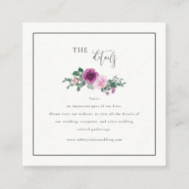 Square Magenta Pink Floral Ivory Details Informatiekaartje