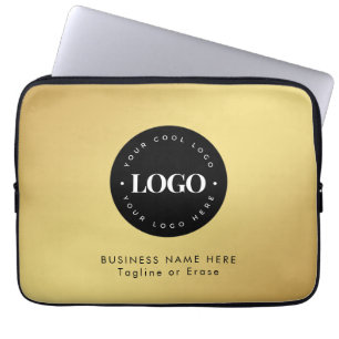 Square Magnet Gold & Black Business Logo Custom Laptop Sleeve