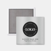 Square Magnet Silver Black Business Logo Custom (Voorkant / Achterkant)