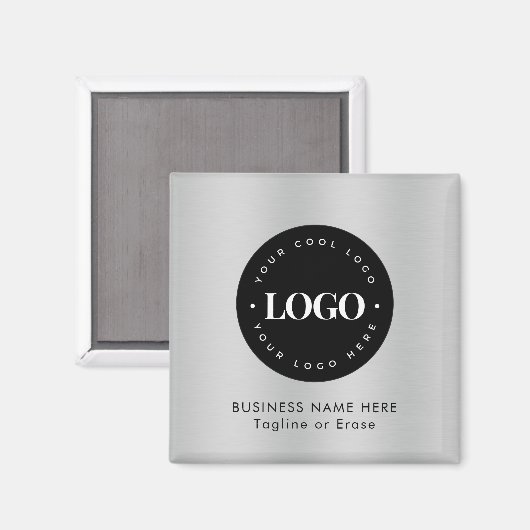 Square Magnet Silver Black Business Logo Custom (Voorkant / Achterkant)