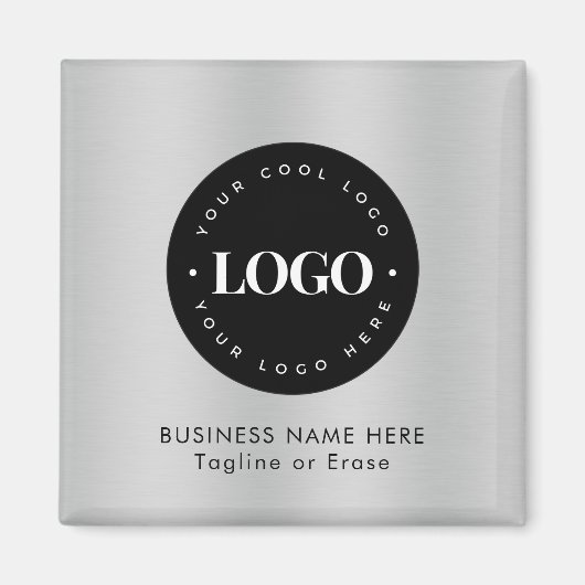 Square Magnet Silver Black Business Logo Custom (Voorkant)