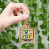 Square medieval Floral, belicht op monogram Sleutelhanger (Hand)