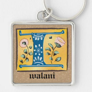 Square medieval Floral, belicht op monogram Sleutelhanger