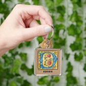 Square medieval Floral Illuminated D Monogram Sleutelhanger (Hand)