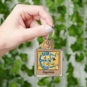 Square medieval Floral Illuminated E Monogram Sleutelhanger (Hand)
