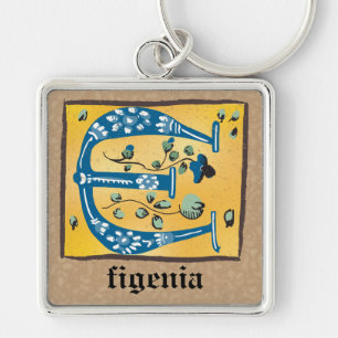 Square medieval Floral Illuminated E Monogram Sleutelhanger